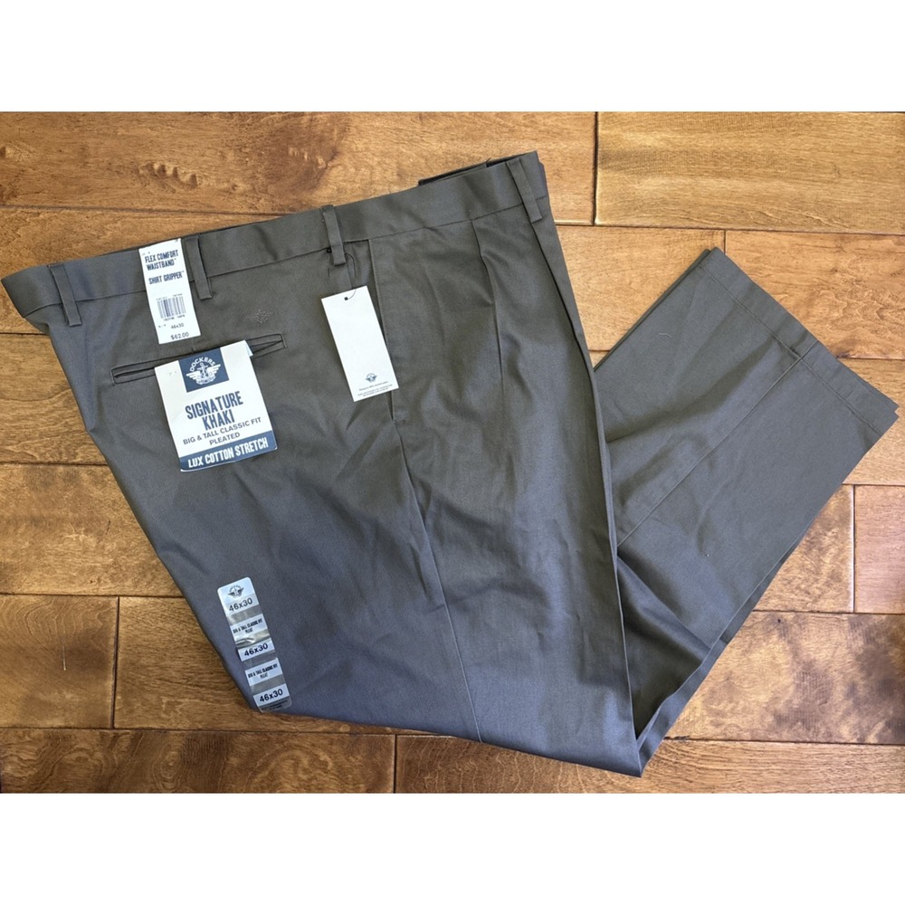 DOCKERS Mens Big&Tall Signature Lux Cotton Stretch Brown Classic Fit Pants 46X30